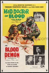 7b521 MAD DOCTOR OF BLOOD ISLAND/BLOOD DEMON 1sh 1971 great art of zombie attacking naked girl!