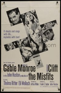 7b553 MISFITS 1sh 1961 sexy Marilyn Monroe, Clark Gable, Montgomery Clift, John Huston directed