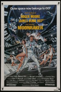 7b568 MOONRAKER 1sh 1979 Goozee art of Moore as James Bond, sexy Lois Chiles & Richard Kiel!