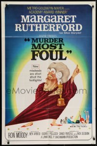 7b579 MURDER MOST FOUL 1sh 1964 art of Margaret Rutherford by Tom Jung, Agatha Christie!