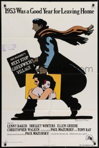 7b602 NEXT STOP GREENWICH VILLAGE int'l 1sh 1976 cool art of Lenny Baker in New York by Milton Glaser!