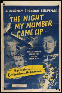 7b606 NIGHT MY NUMBER CAME UP 1sh 1956 art of pilot Michael Redgrave in plane!