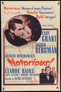 7b617 NOTORIOUS 1sh R1960s Cary Grant & Ingrid Bergman, Alfred Hitchcock classic!