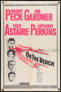 7b633 ON THE BEACH 1sh 1959 art of Gregory Peck, Ava Gardner, Fred Astaire & Anthony Perkins!