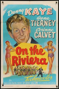 7b635 ON THE RIVIERA 1sh 1951 art of Danny Kaye, sexy Gene Tierney & Corinne Calvet!