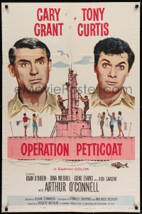 7b641 OPERATION PETTICOAT 1sh 1959 great artwork of Cary Grant & Tony Curtis on pink submarine!