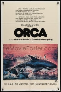 7b642 ORCA advance 1sh 1977 artwork of attacking Killer Whale by John Berkey, it kills for revenge!