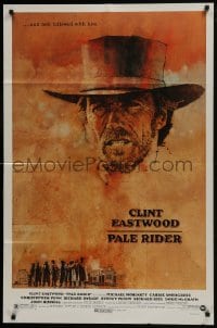 7b651 PALE RIDER 1sh 1985 great close-up artwork of cowboy Clint Eastwood by C. Michael Dudash!