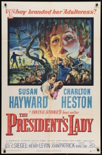 7b676 PRESIDENT'S LADY 1sh 1953 art of adulteress Susan Hayward & Charlton Heston!