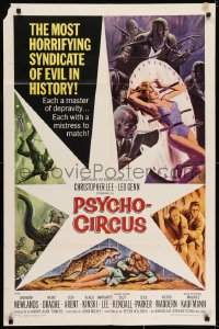 7b686 PSYCHO-CIRCUS 1sh 1967 most horrifying syndicate of evil, cool art of sexy girl terrorized!