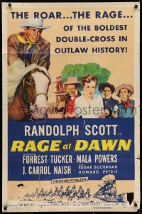 7b694 RAGE AT DAWN style A 1sh 1955 cool artwork of outlaw hunter Randolph Scott, Mala Powers!