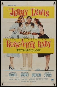 7b718 ROCK-A-BYE BABY 1sh 1958 Jerry Lewis with Marilyn Maxwell, Connie Stevens, and triplets!