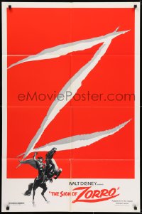 7b749 SIGN OF ZORRO 1sh R1978 Walt Disney, art of masked hero Guy Williams on horseback & giant Z!