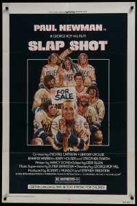 7b756 SLAP SHOT style A 1sh 1977 Paul Newman hockey sports classic, great cast portrait art by Craig