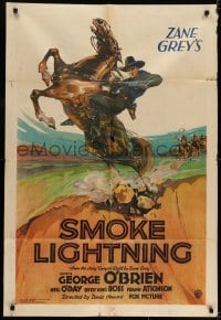 7b761 SMOKE LIGHTNING 1sh 1933 Zane Grey, art of western cowboy George O'Brien, rearing horse!