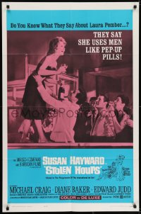 7b793 STOLEN HOURS 1sh 1963 Susan Hayward, they say she uses men like pep-up pills!