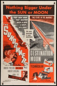 7b817 SUNDOWNERS/DESTINATION MOON 1sh 1954 western/sci-fi double-bill, show of shows!