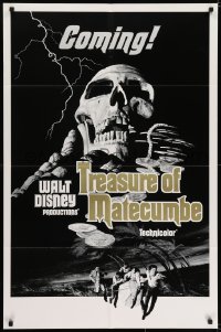 7b894 TREASURE OF MATECUMBE teaser 1sh 1976 Walt Disney, cool artwork of giant skull & gold coins!