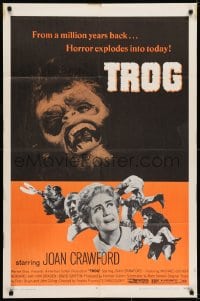 7b897 TROG 1sh 1970 Joan Crawford & prehistoric monsters, wacky horror explodes into today!