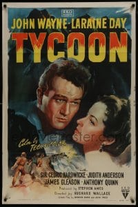 7b903 TYCOON style A 1sh 1947 great close up romantic artwork of John Wayne & Laraine Day!
