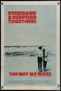 7b932 WAY WE WERE 1sh 1973 Barbra Streisand & Robert Redford walk on the beach!