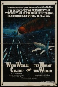 7b939 WHEN WORLDS COLLIDE/WAR OF THE WORLDS 1sh 1977 cool sci-fi art of rocket in space by Berkey!