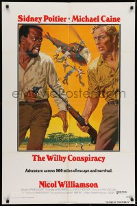 7b951 WILBY CONSPIRACY 1sh 1975 art of Sidney Poitier & Michael Caine with helicopter!