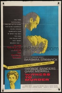 7b968 WITNESS TO MURDER 1sh 1954 no one believes what Barbara Stanwyck saw except for the murderer!