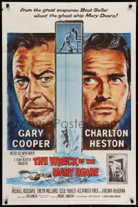 7b983 WRECK OF THE MARY DEARE 1sh 1959 portrait artwork of Gary Cooper & Charlton Heston!
