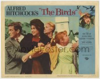 7c320 BIRDS LC #1 1963 Hitchcock, great close up of Rod Taylor, Suzanne Pleshette & Tippi Hedren!