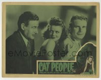 7c378 CAT PEOPLE LC R1957 great c/u of sexy Simone Simon between Kent Smith & Tom Conway!