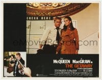 7c528 GETAWAY int'l LC #4 R1980 c/u of Steve McQueen grabbing Ali McGraw's arm, Sam Peckinpah