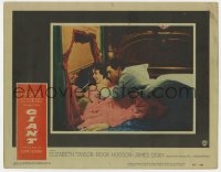 7c530 GIANT LC #1 1956 Elizabeth Taylor & Rock Hudson look out window on train in huge bed!