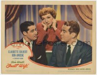 7c548 GUEST WIFE LC 1945 great close up of Claudette Colbert between Don Ameche & Dick Foran!