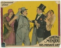 7c567 HIS PRIVATE LIFE LC 1928 Eugene Pallette with knife attacks Adolphe Menjou by Livingston!