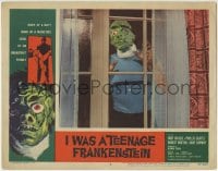 7c581 I WAS A TEENAGE FRANKENSTEIN LC #5 1957 great close up of wacky monster looking in window!