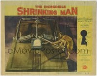 7c585 INCREDIBLE SHRINKING MAN LC #8 1957 great fx image of tiny Grant Williams & huge mouse trap!