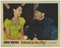 7c593 ISLAND IN THE SKY LC #3 1953 close up of John Wayne with pretty Phyllis Winger in flashback!