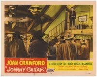 7c606 JOHNNY GUITAR LC #4 1954 cowboys in saloon stare up at Joan Crawford standing upstairs!