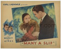 7c702 MANY A SLIP LC 1931 close up of Lew Ayres holding beautiful Joan Bennett wearing fur!