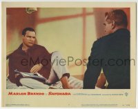 7c861 SAYONARA LC #7 1957 great image of Marlon Brando reading in bed & glaring at Kent Smith!