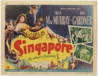 7c211 SINGAPORE TC 1947 artwork of sexy full-length Ava Gardner + seaman Fred MacMurray with gun!