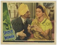 7c895 SPIDER WOMAN LC 1944 close up of Basil Rathbone in Indian turban with Gale Sondergaard!