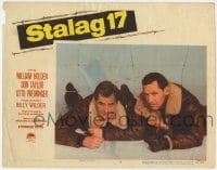 7c898 STALAG 17 LC #3 1953 William Holden & Don Taylor escaping under the wire at flim's climax!