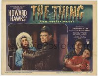 7c933 THING LC #7 1951 Howard Hawks classic, Kenneth Tobey hands blanket to Margaret Sheridan!
