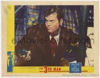 7c934 THIRD MAN LC #8 1949 best close up of Orson Welles pointing gun in sewer, classic film noir!