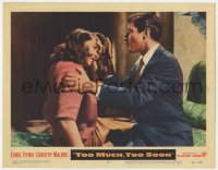 7c950 TOO MUCH, TOO SOON LC #6 1958 Efrem Zimbalist Jr. comforting worried Dorothy Malone on bed!