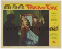 7c956 TOUCH OF EVIL LC #4 1958 Orson Welles, c/u of scared Janet Leigh surrounded by thugs!