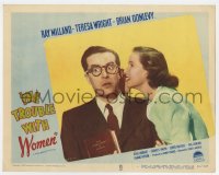 7c960 TROUBLE WITH WOMEN LC #4 1946 c/u of Teresa Wright whispering into Ray Milland's ear!