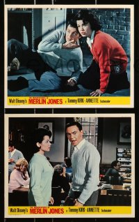 7d118 MISADVENTURES OF MERLIN JONES 8 color English FOH LCs 1964 Disney, Kirk, Annette Funicello